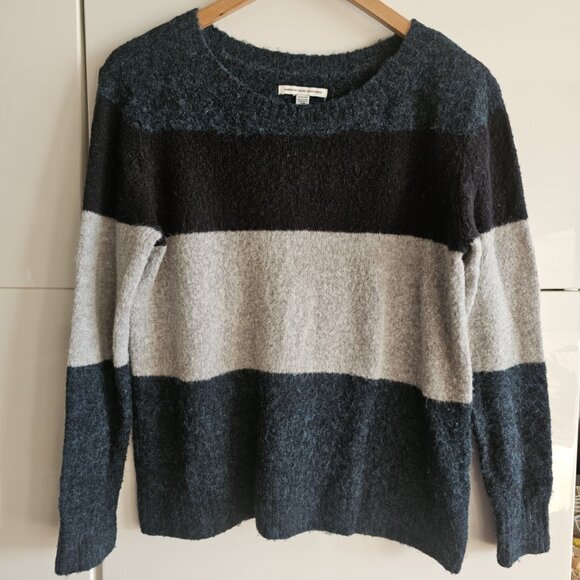 American Eagle Fuzzy Crewneck Colorblock Sweater in Teal/Grey/Black Size S - Picture 2 of 8